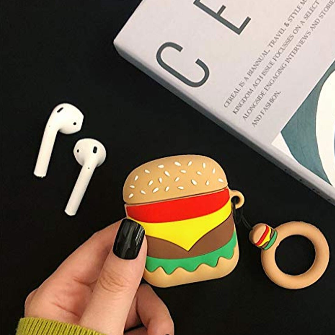 Hamburger hårt fodral bluetooth trådlöst hörlursfodral för airpods fodral skyddsfodral