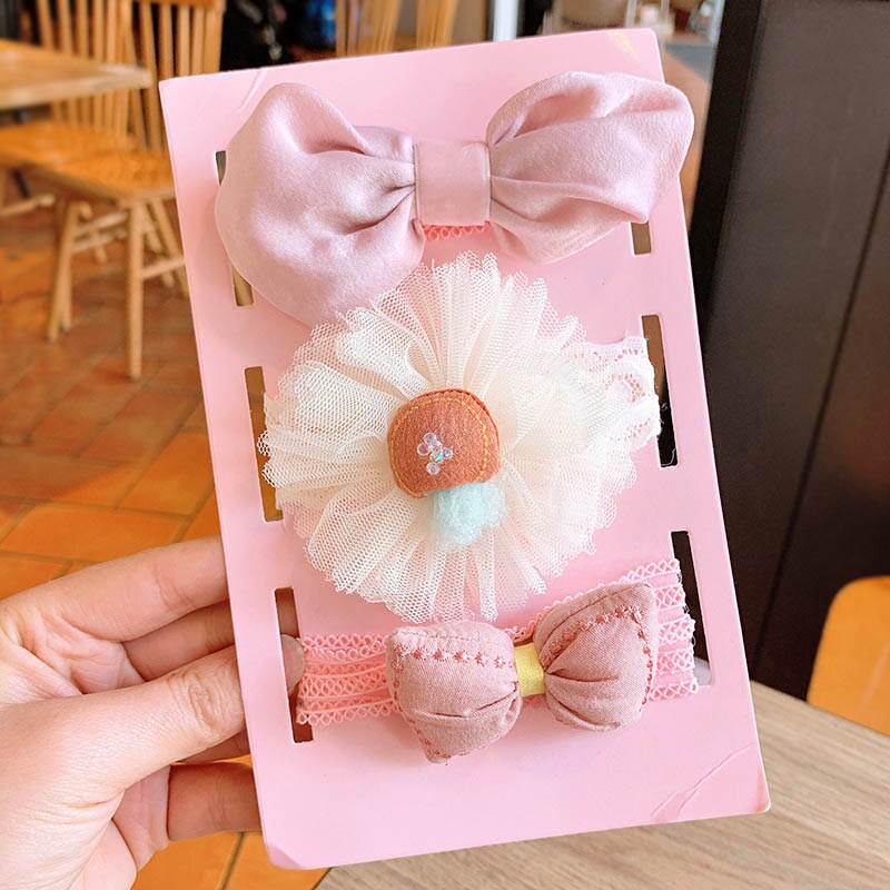 3 Pcs/Set Lace Flower Baby Headband Crown Bows Hairband Girl Turban Elastic Baby Hair Band Newborn Baby Hair Accessories: Style 3 G16