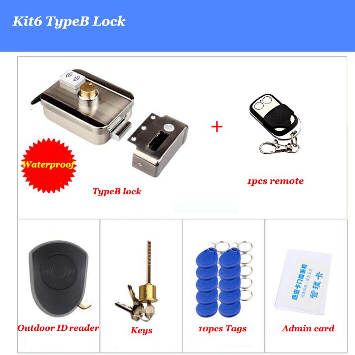 Waterproof Electric Lock Outdoor Waterproof Gate Lock Battery driven Wireless Lock Wiress EXit switch 433mHZ Remote Door Lock: Kit6