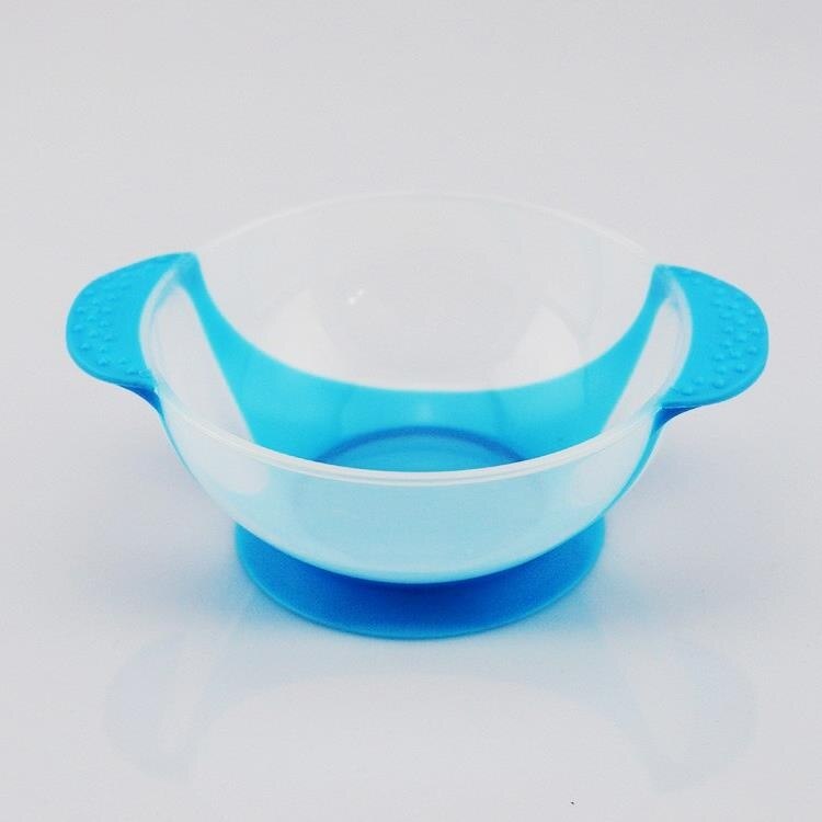 Cuenco de alimentación para bebé, juego de tazón con ventosa, cuchara con detección de temperatura, vajilla para bebé, platos de aprendizaje, tazón de comida para niños: One Blue Dishes