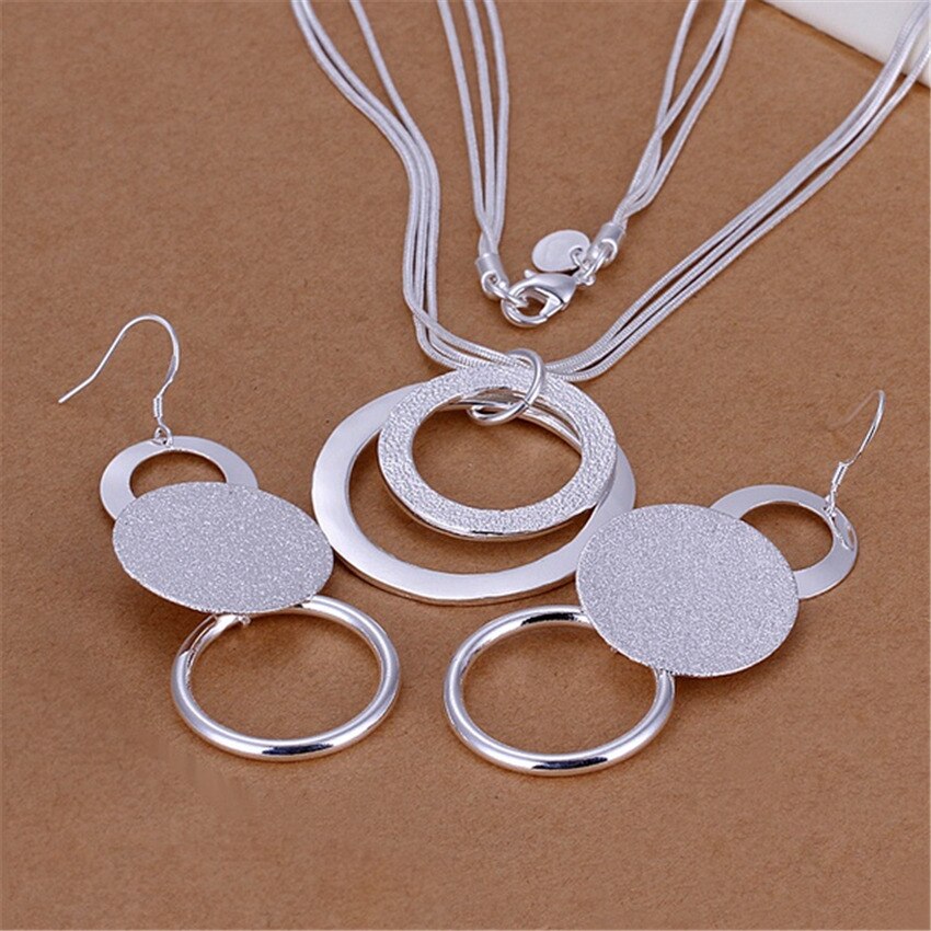 Charm orecchini in argento Sterling 925 collana set di gioielli per donna moda regalo per feste ragazza elegante cerchio smerigliato matrimonio