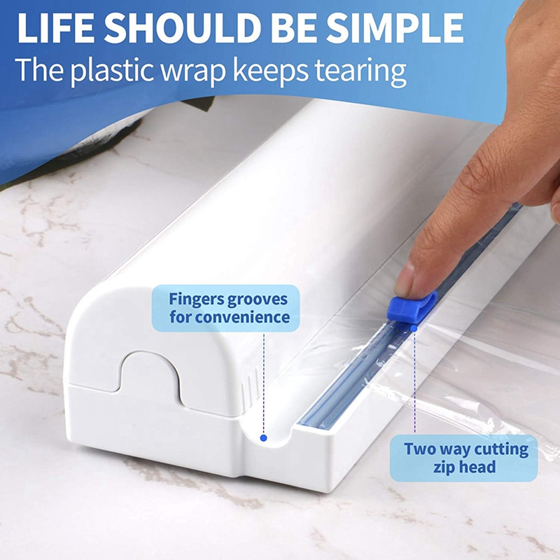Household Reusable Food Plastic Wrap Dispenser with Cutter, Tin/Aluminum Foil Dispenser with Cutter,1 Wrap Included