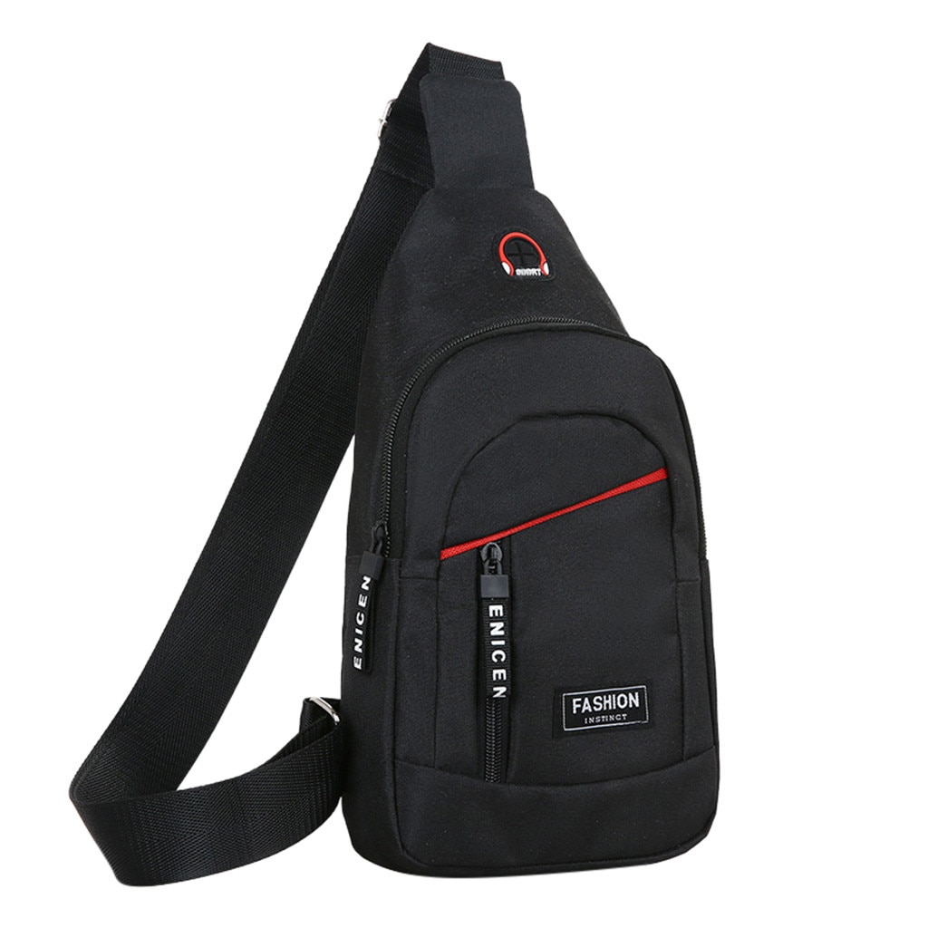 Waist Bag USB Charging Messenger Bag Waterproof Chest Bag Oxford Shoulder Strap Bag Грудная сумка Сумка на плечо: Black