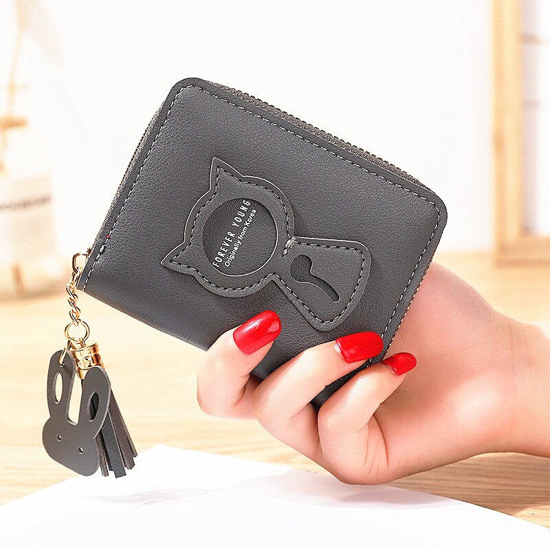 Women Wallet PU Leather Card Holder Coin Purses Zipper Long Female Wallet Cat Applique Cellphone Bag Lady: S4