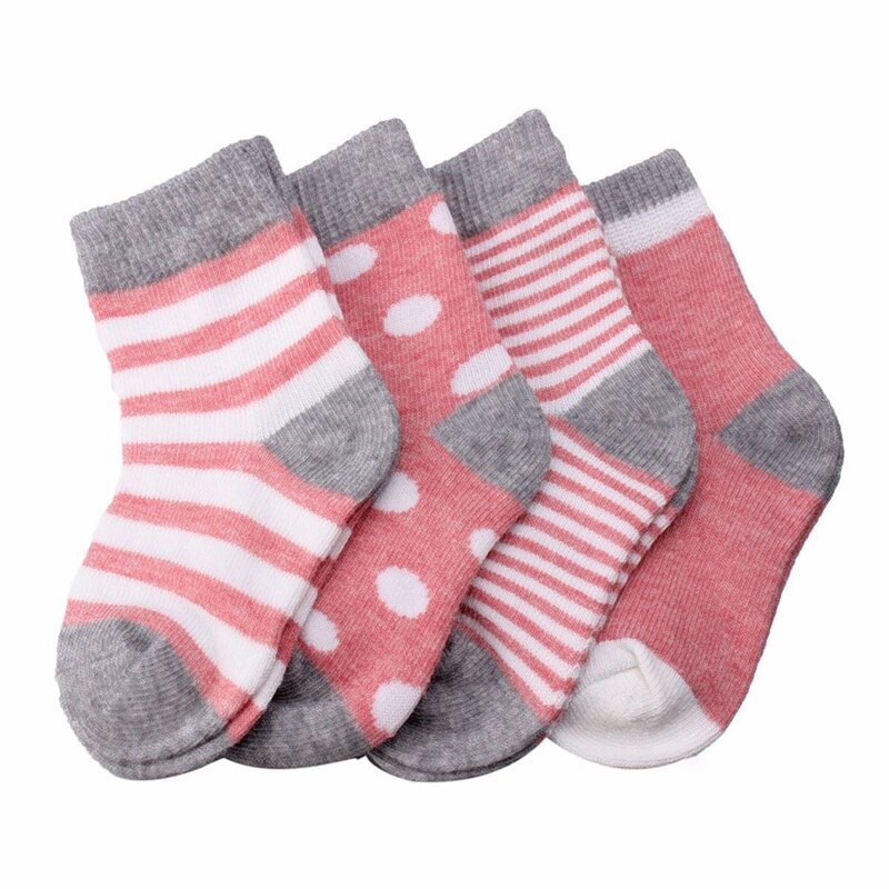 4 Paare Baby Kleinkind Jungen Mädchen freundlicher Weiche Baumwolle Socken Streifen Polka Punkt SocksColors: Rosa Größen: M (1-3 Jahre): Ursprünglich Titel