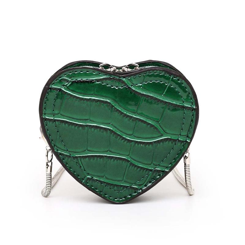 Dejlige piger skuldertaske hjerteformet mærke kvinder serpentine læder crossbody taske kæde læbestift skulder håndtaske: Grøn