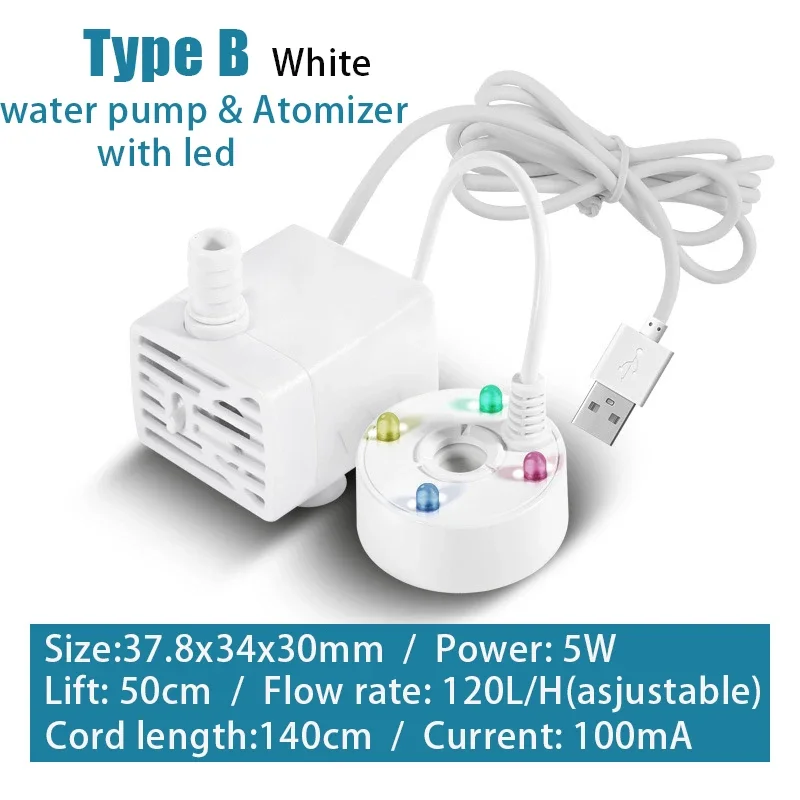 2-IN-1 USB 5V Waterpomp Ultrasone Verstuiver Mist Maker Fogger voor Vijver Tuin Rotstuin fontein Aquarium Landschapsarchitectuur Luchtbevochtiger: Black