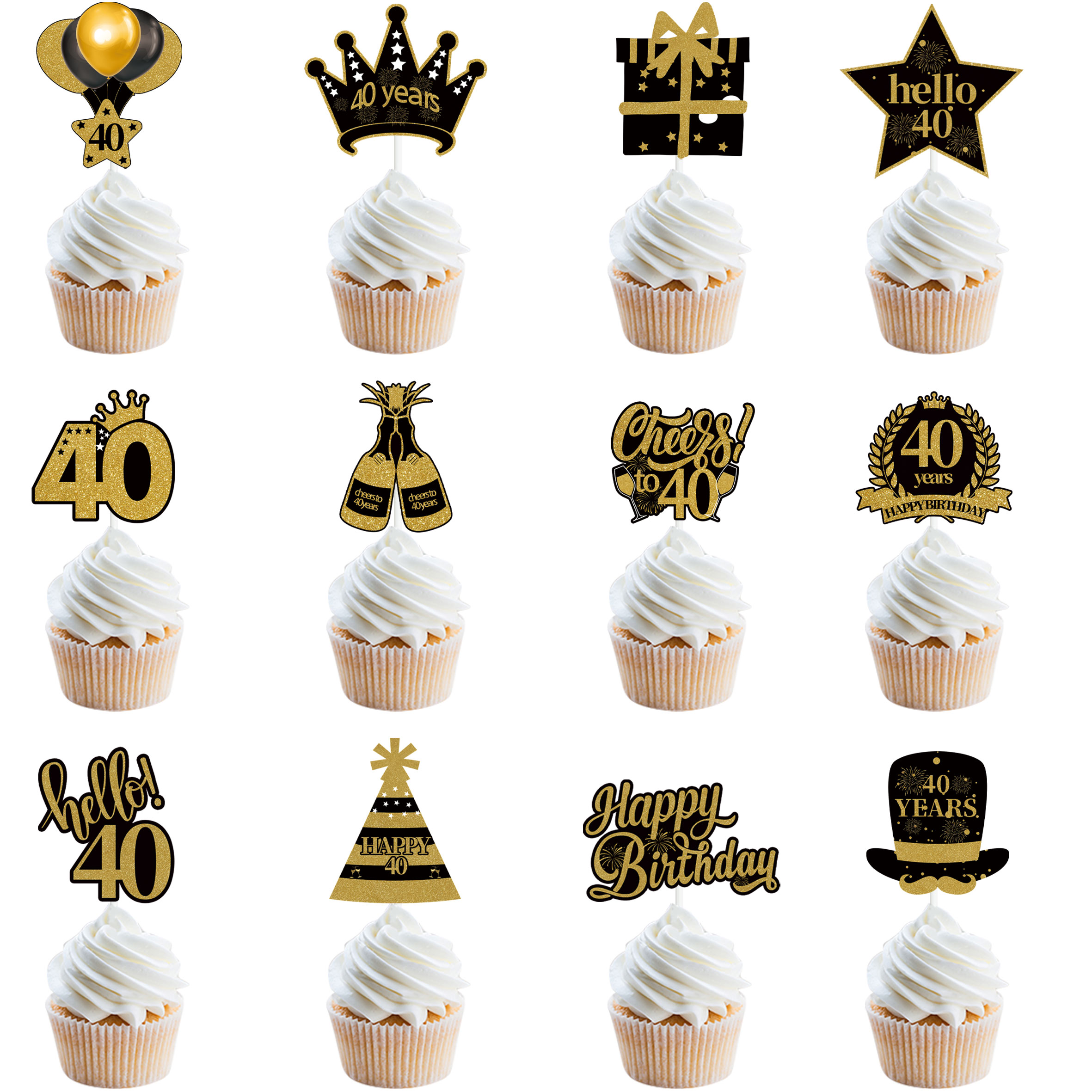 30 40 50 60 Years Old Cupcake Toppers Black Gold Cake Picks Adult Birthday Anniversary 30th 40th 50th 60th Birthday Cake Decor: MINT GREEN