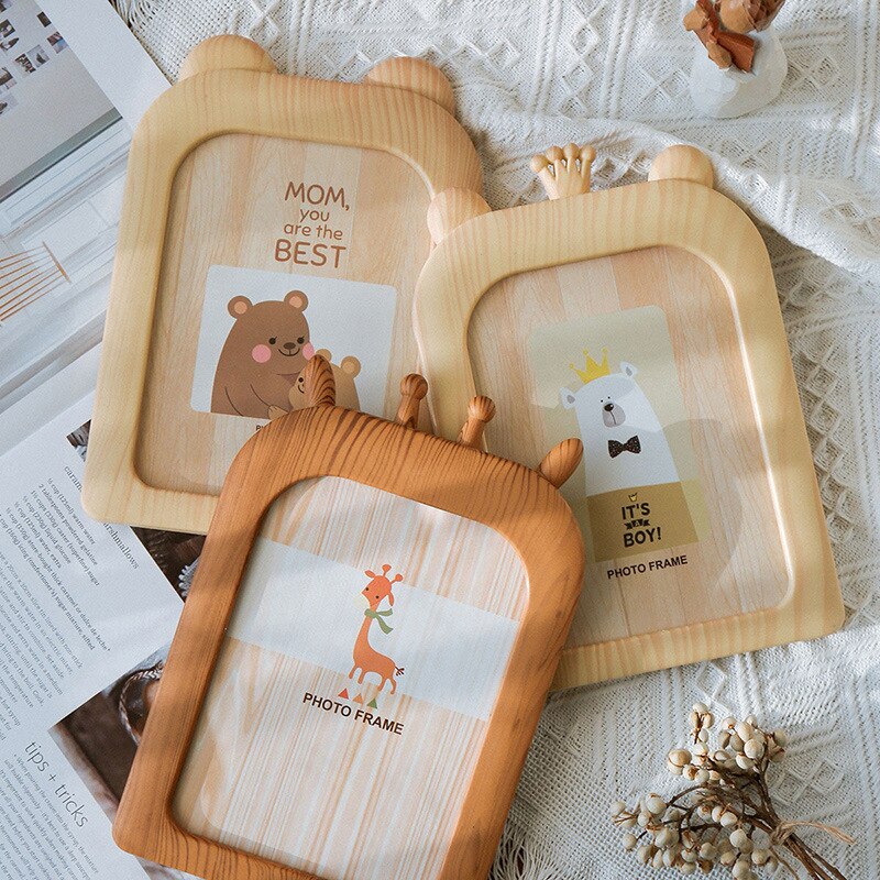 7 Inch Foto Houten Frame Leuke Creatieve Kinderkamer Wanddecoratie Desktop Cartoon Beer Muis Frame Ornamenten Home Ornament