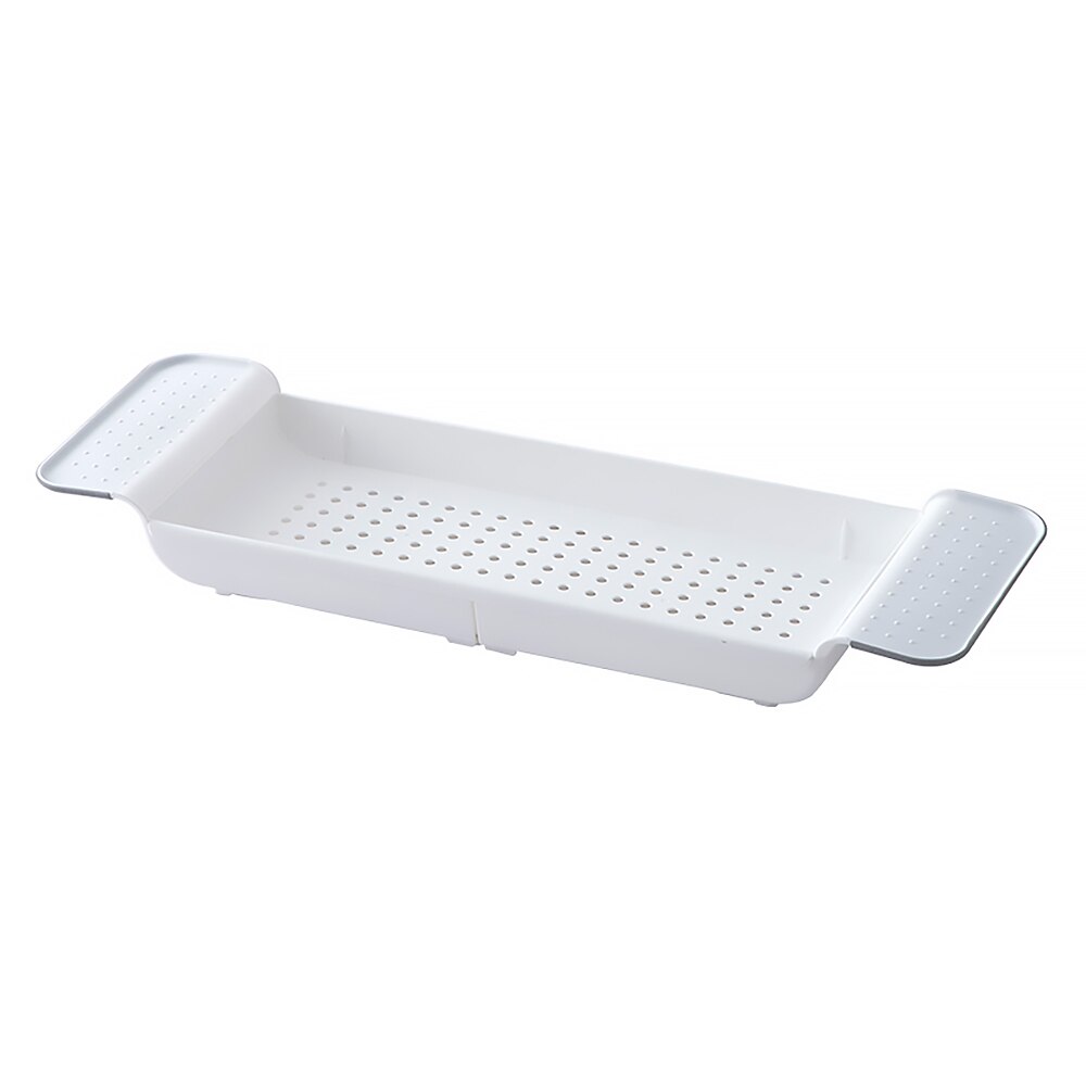 Retractable Bathtub Storage Rack Bath Tray Tub Multi-Function Bathroom Tool Towel Storage Shelf Kitchen Sink Drain Equipment: White