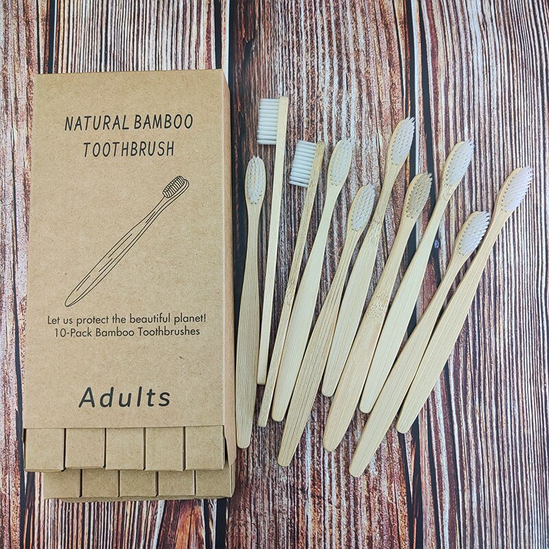 10pcs mixed color bamboo toothbrush Eco Friendly wooden Tooth Brush Soft Tip Charcoal adults oral care with box: 1167-K-1
