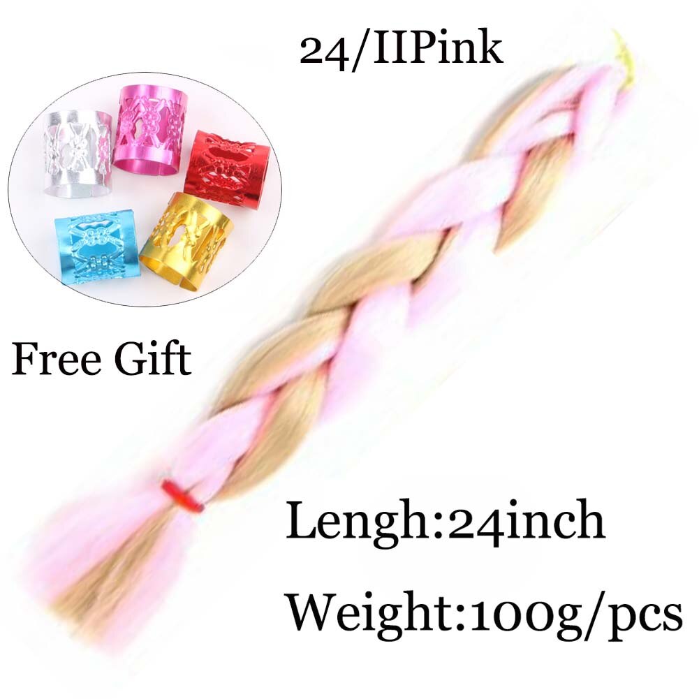Försträckt ombre fläta hårförlängning mix färgad afro jumbo virkade flätor hår syntetiskt uttryck fläta hår rött rosa: 24 iipink