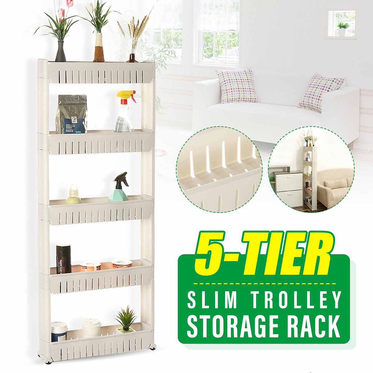 5 Tier Home Organizer Kitchen Trolley Slide Out Bathroom Storage Trolley Rack With Wheels Storage Rack Storage Cart Shelf Home