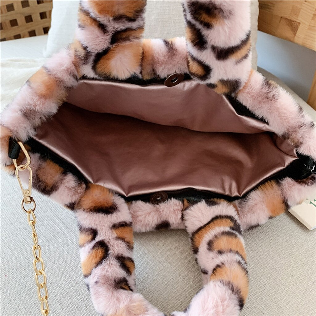 Woman Leopard Pattern Plush Handbags Autumn And Winter Shoulder Bag