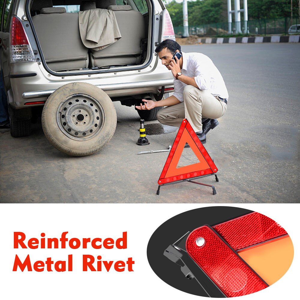 Car Emergency Breakdown Warning Triangle Red Reflective Safety Hazard Car Tripod Folded Stop Sign Reflector