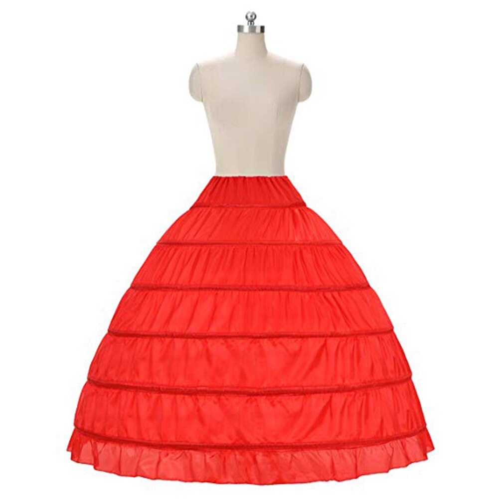 White 6 Hoops Petticoats Bustle for Ball Gown Wedding Dresses Underskirt Bridal Accessories Bridal Crinolines Skirts: Red