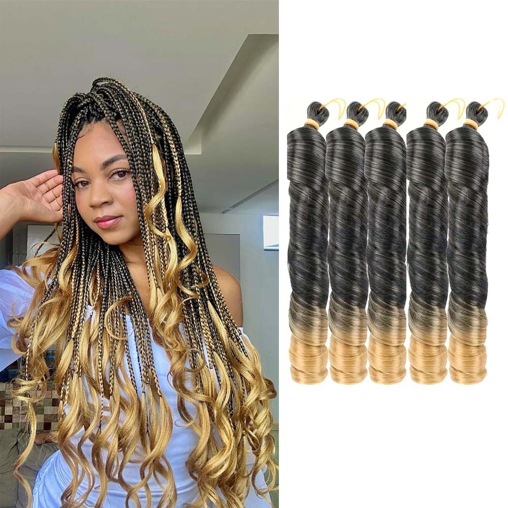 3/5 packungen 24 cm langes, synthetisches häkelhaar mit französischen locken, vorgedehnt, locker gewellt, zum flechten, ombré-locken, zöpfe: #1b/27 / 5 teile/los