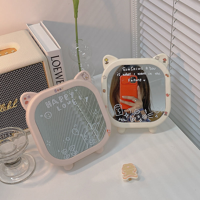 Ins-Espejo de maquillaje con forma de oso para chica, accesorio decorativo para dormitorio de estudiantes, escritorio, princesa