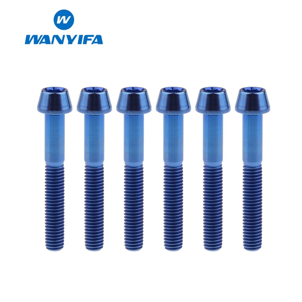 6PCS M5 Titanium Ti Bolts M5X25 30 35 40mm Inner Hexagon Tapered Head Bolt for Bike Bicycle Cycling Accessories Fastener Screws: M5x35 Blue