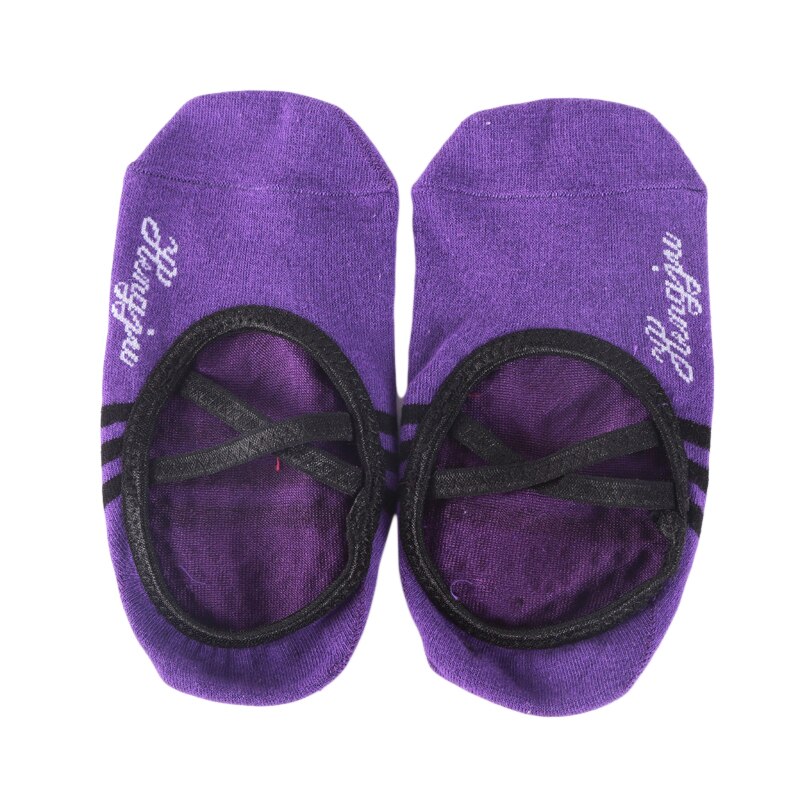 Joga skarpetki damskie okrągłe głowy bez pleców bawełna antypoślizgowe bandaż skarpety sportowe wentylacja Pilates skarpetki baletowe taniec skarpety kapcie: ciemny purpurowy