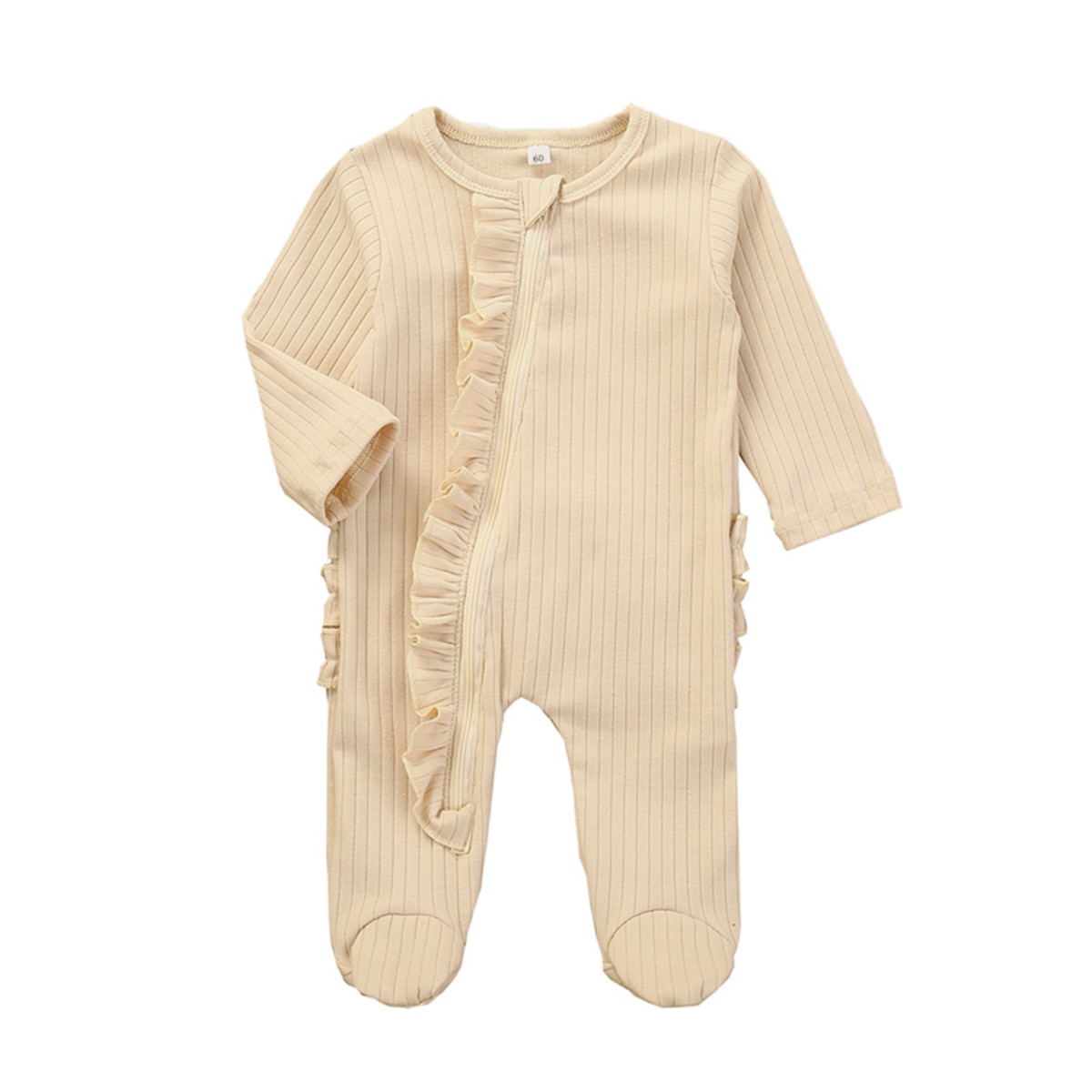 Citgeett Autumn Solid Newborn One-piece Footies Pajamas Infant Long Sleeve Round Neck Ruffle Nightclothes: C / 6M