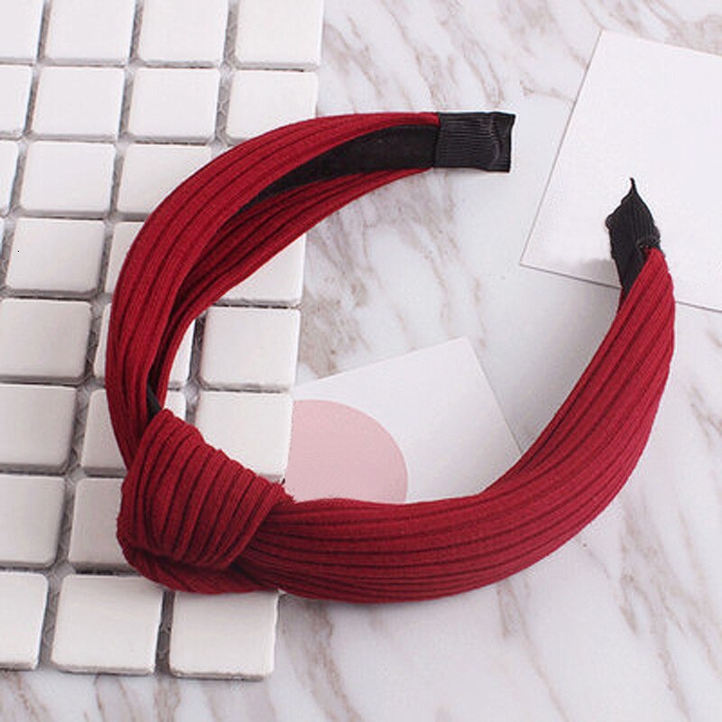 Solid Color Cloth Headband Cross Hair Band for Women Wide Plastic Hair Hoop Lady Turban Bezel Hair Bands Girls Hair Accessories: Wine red