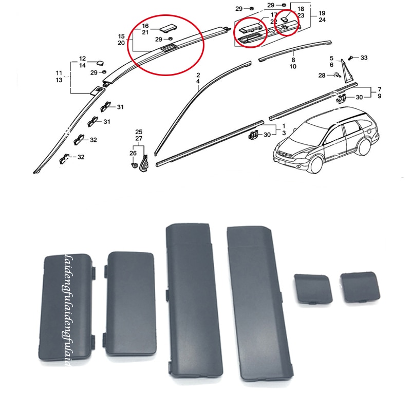 6pcs For Honda CRV CR-V 2007 ABS Black Roof Rail Rack screws Cover Cap Luggage rack cover Car accessories