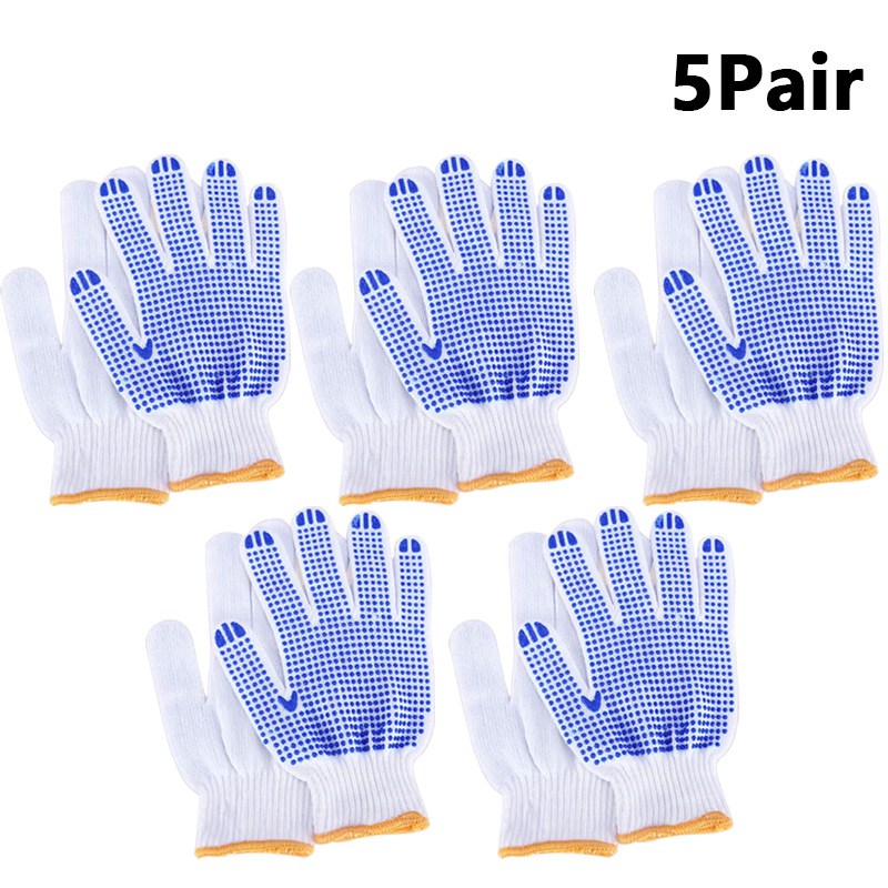 Guantes de algodón de goma blanca y azul, antideslizantes, resistentes al desgaste, goma engrosada, adecuados para el trabajo y la protección del trabajo, 1/2/5 pares: Negro
