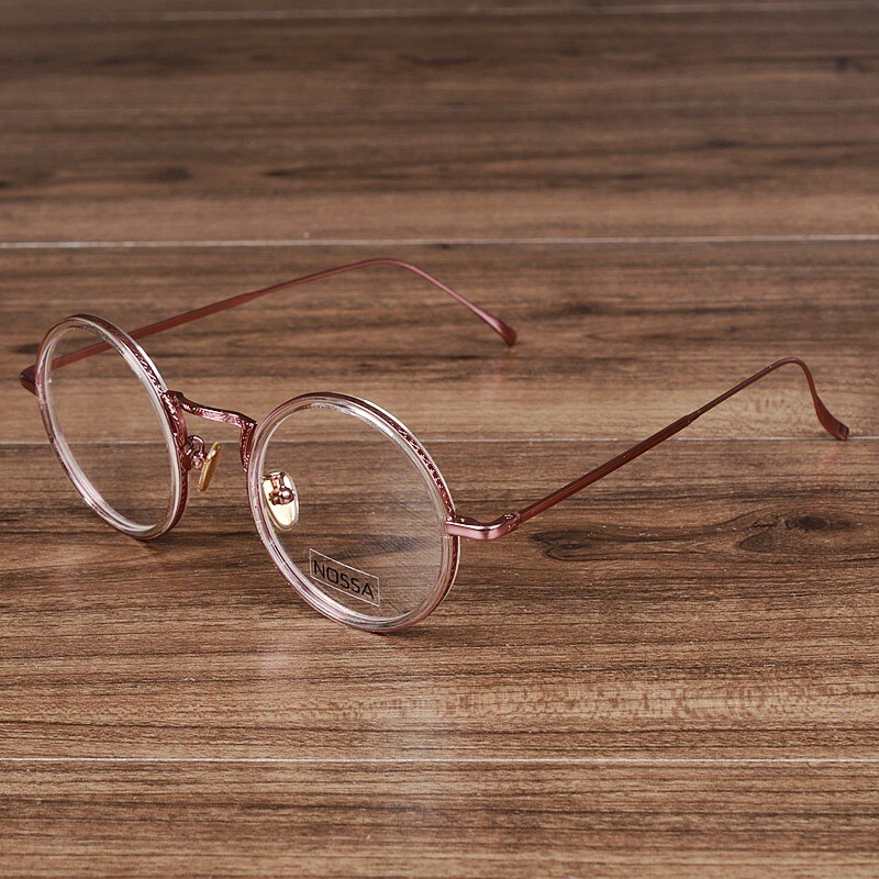Nossa kvinnor & herr runda glasögon kvinnliga transparenta glasögon vintage rosa guld optiska glasögon ramar: Rosröd
