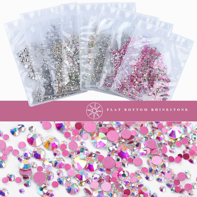 1440 st super glitter flatback nagelkristaller strass ab klar roséguld diy glas ädelstenar stenar naglar 3d nail art dekorationer