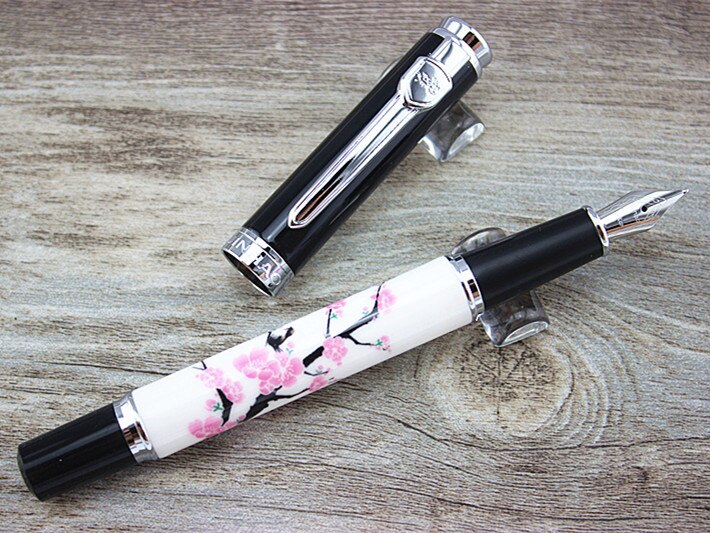 JINHAO-stylo à fontaine en porcelaine blanche, 18 KGP, plume en fleur de prunier rose, 8126