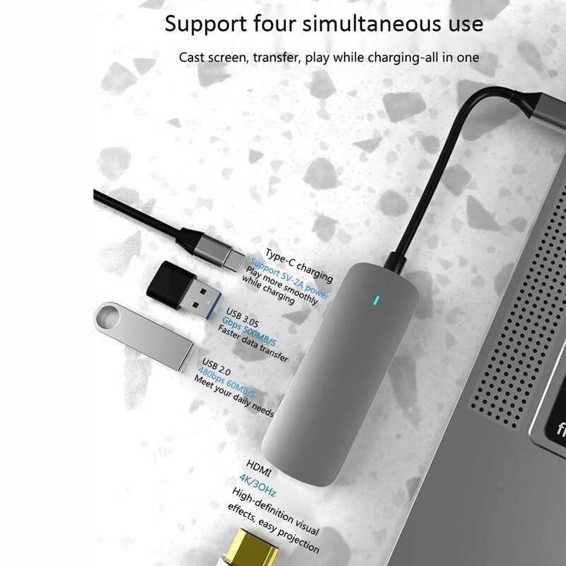 Type-C to HDMI / PD Expansion Dock 4-In-1 Multifunction Converter Type Chub Docking Station