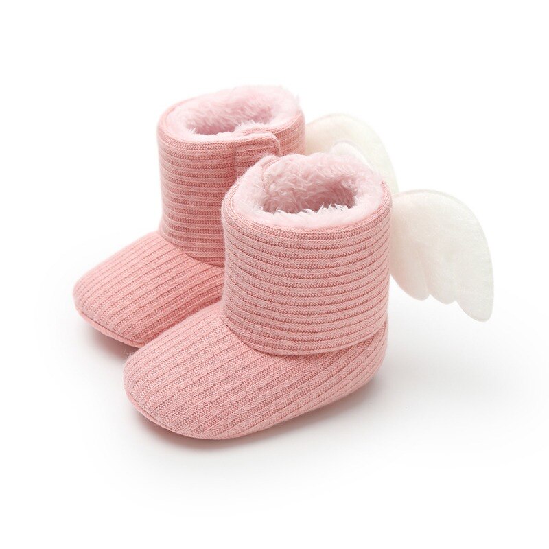 Princesa anjo meninas asas bootskids pelúcia mais grosso crochê algodão sapatos crianças botas de inverno: P / 13-18 meses