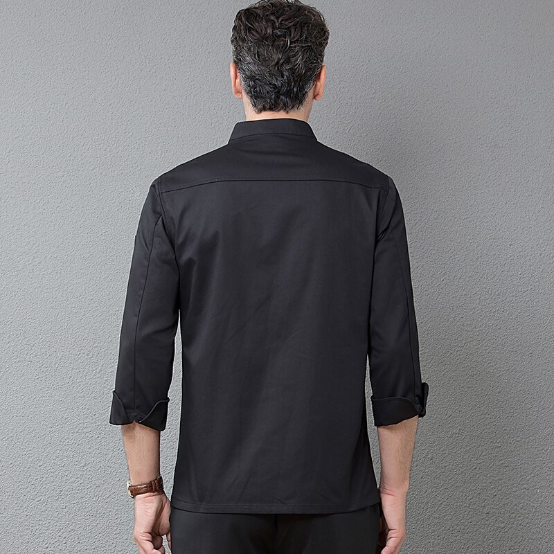 Sort kokkeuniform langærmet unisex køkken madlavningsjakke catering service hotel cafe bageri barber shop tjener arbejdsskjorte
