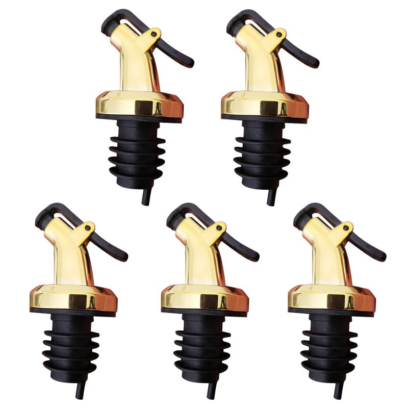 5Pcs Flessenstop Lekvrije Wijn Fles Kitchen Tools Gadget Stopper Cap Wijn Schenker Dispenser Olijfolie Spuit Jus boten: 5pcs Golden