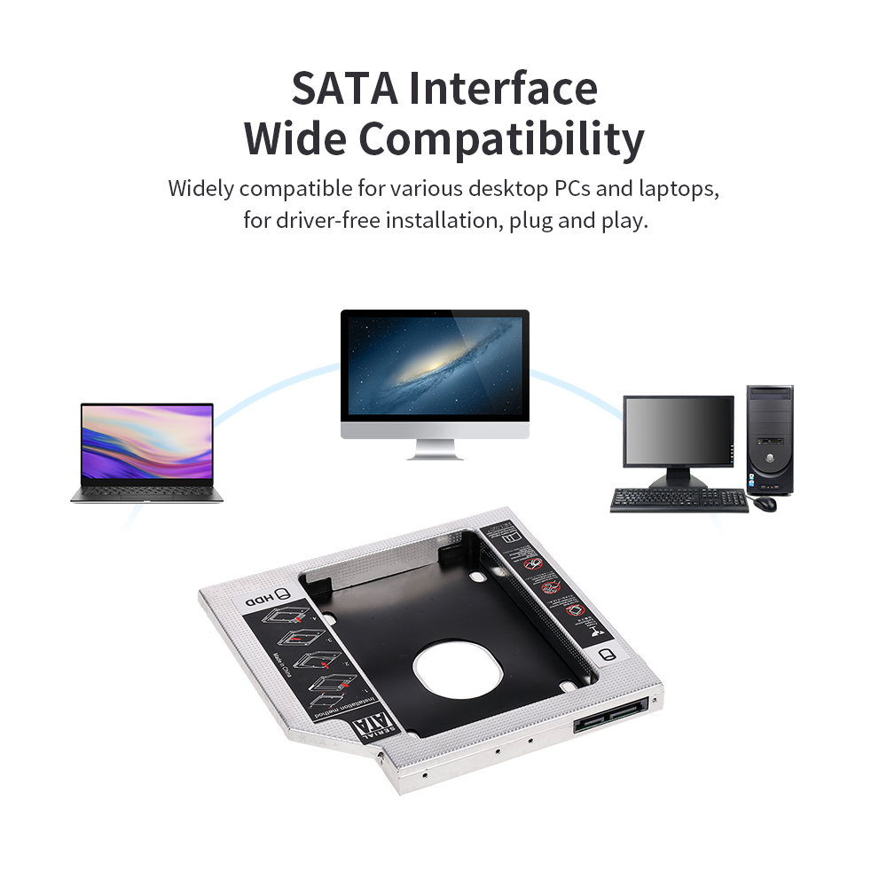 Aluminum Alloy SATA3.0 2nd HDD Caddy 12.7mm 2.5 Inch SSD HDD Enclosure for Desktop PC Laptops