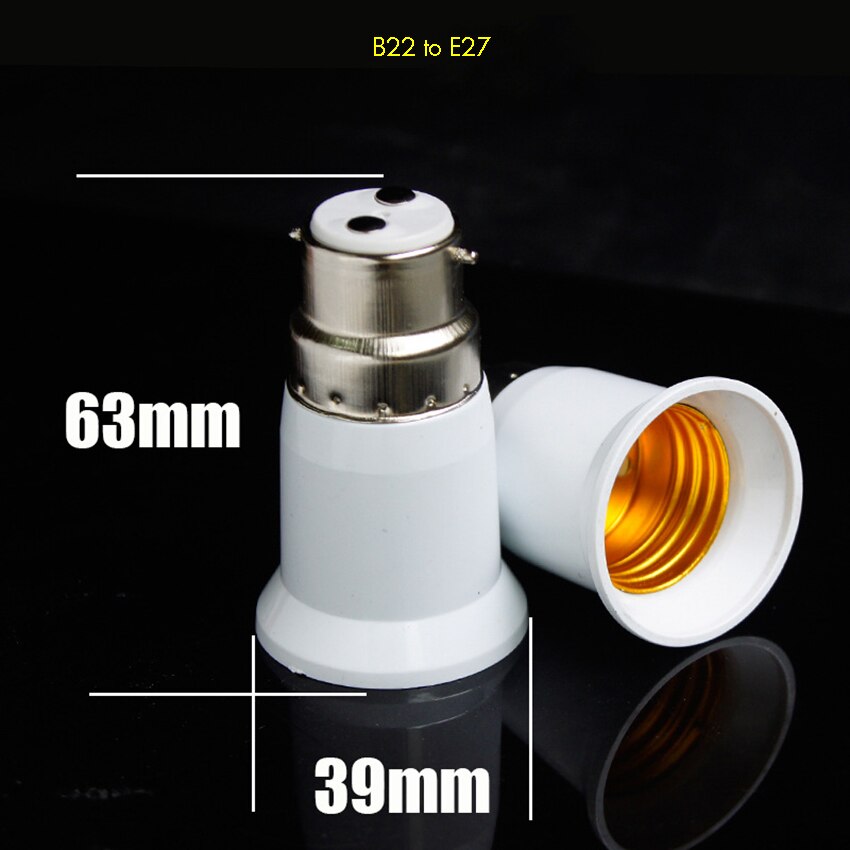 Adaptador de enchufe de luz B22 a E27 convertidor de adaptador de soporte de bombilla de aluminio para lámpara de bombilla LED, PC Shell