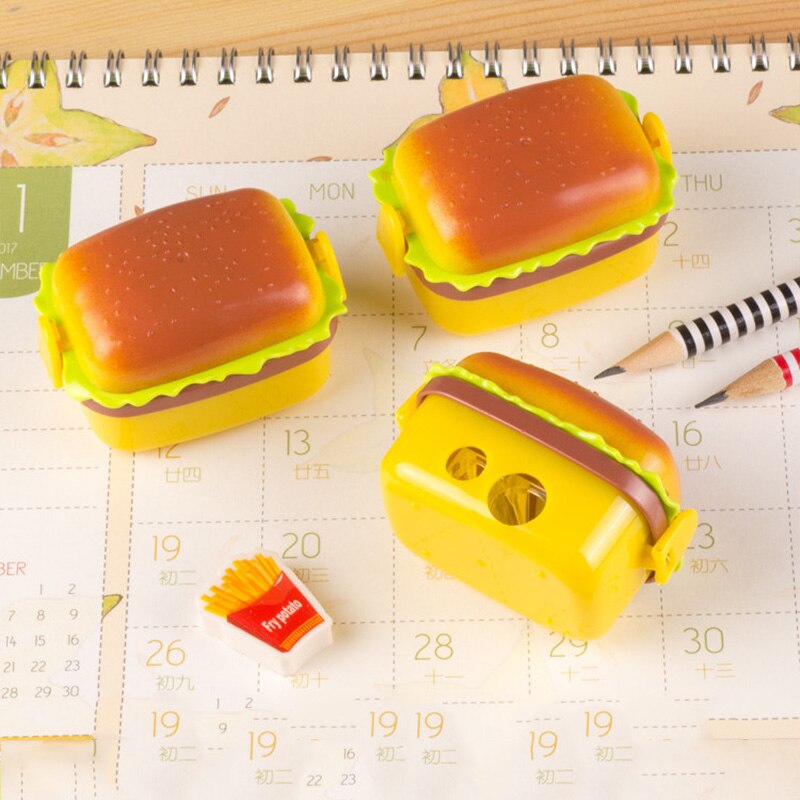 Söt hamburgare mekanisk vässare för blyerts skolkontorsmaterial brevpapper objekt tillbaka till skolan härlig