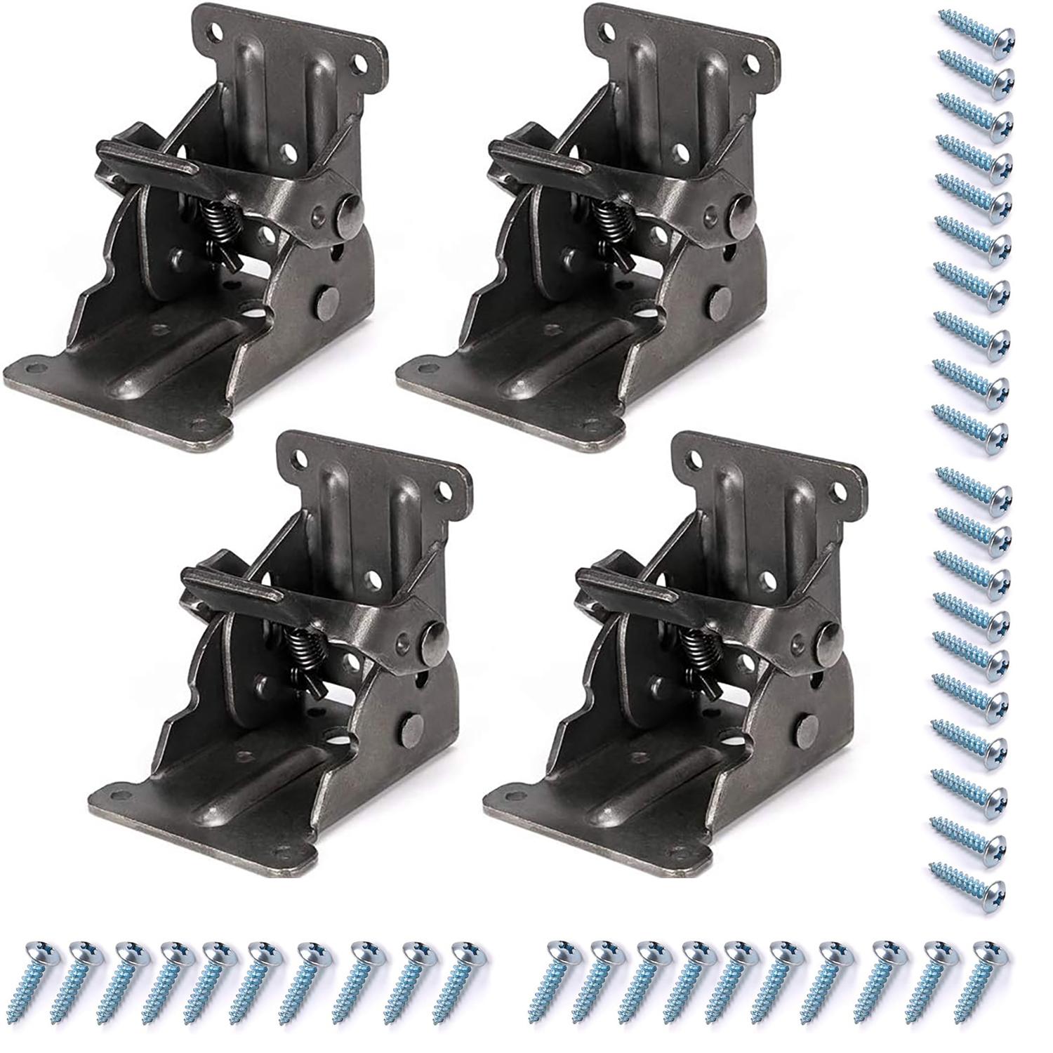 Foldable Bracket, Self-Lock Hinge Hardware with Screws Lock Extension Support for Table Leg, Bed Leg, Workbench, Pack of 4: black