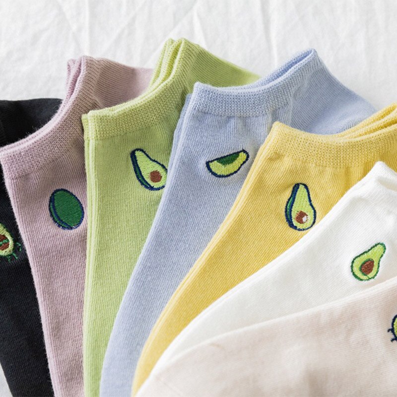 Avocado borduurwerk katoenen casual sokken dames effen korte sokken college stijl ademende sokken voor dames kerst