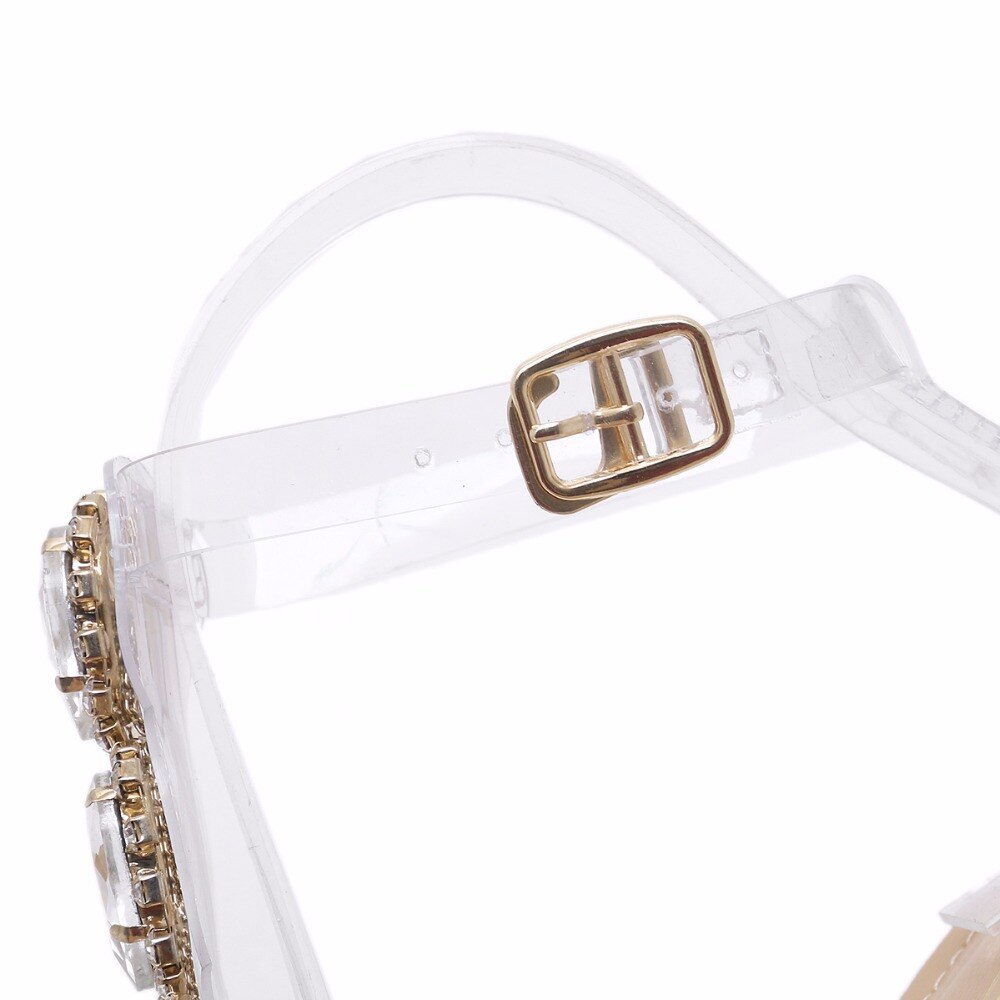 AIYKAZYSDL Crystal PVC Clear Heels Thin Heels Stilettos Women Pumps Open Toe High Heels Shoes Buckle Strap Diamonds Sapatos