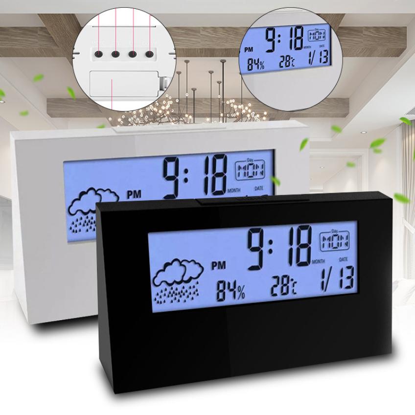 Modern Multi-function Digital Alarm Clock With Calendar Weather Map Temperature and Humidity Display Desktop Electronic Clock