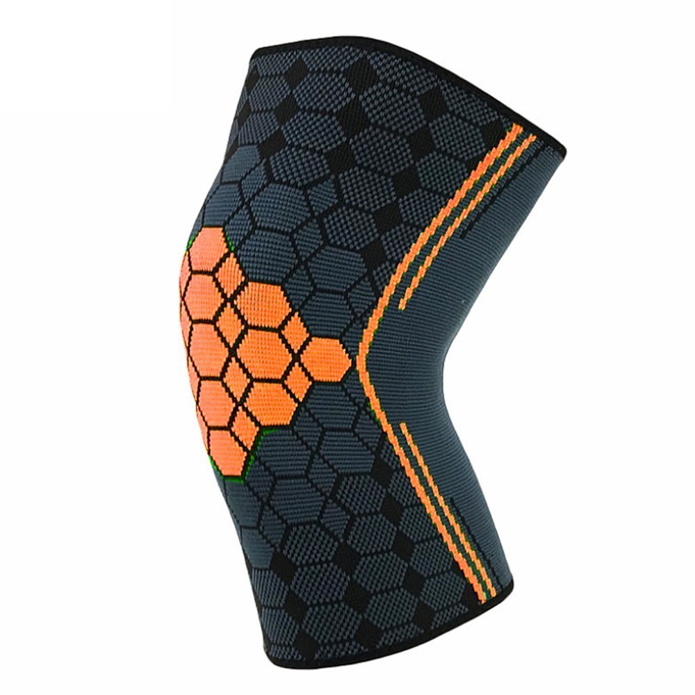 Værd 1pc sport knæpuder nylon elastisk basketball volleyball knæpude støtte fodbold fitness gear bøjle træningsbeskytter: 1 stykke orange / S