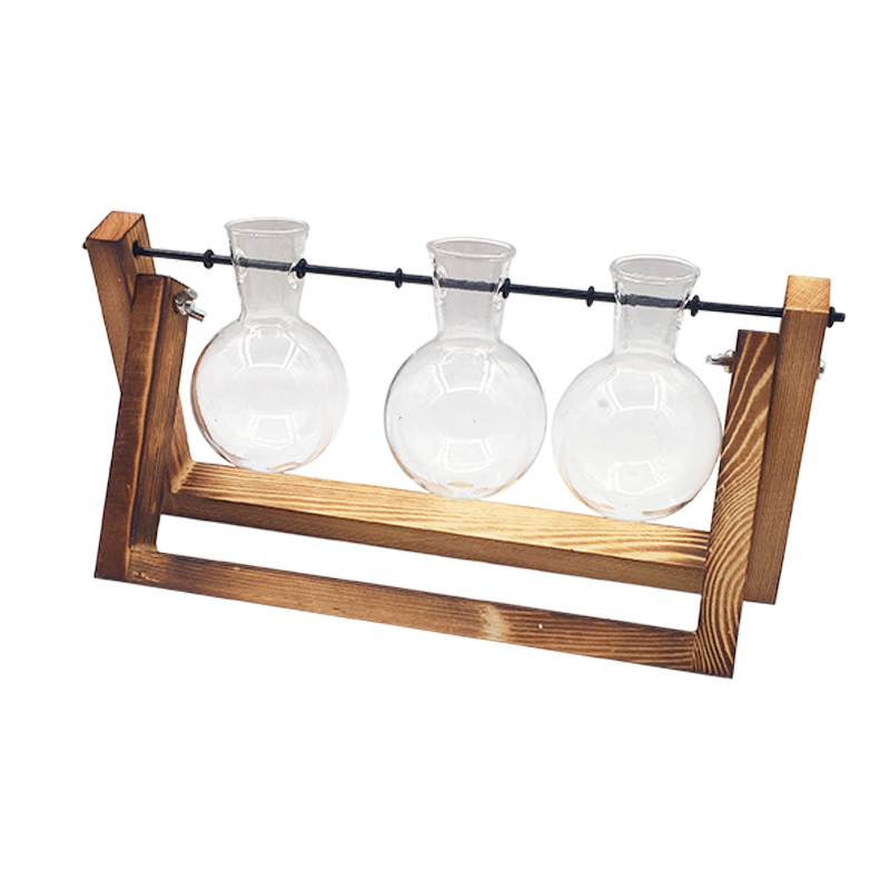 Terrario hidropónico para plantas, florero transparente con marco de madera, decoración de mesa de vidrio, planta de bonsái, decoración de flores