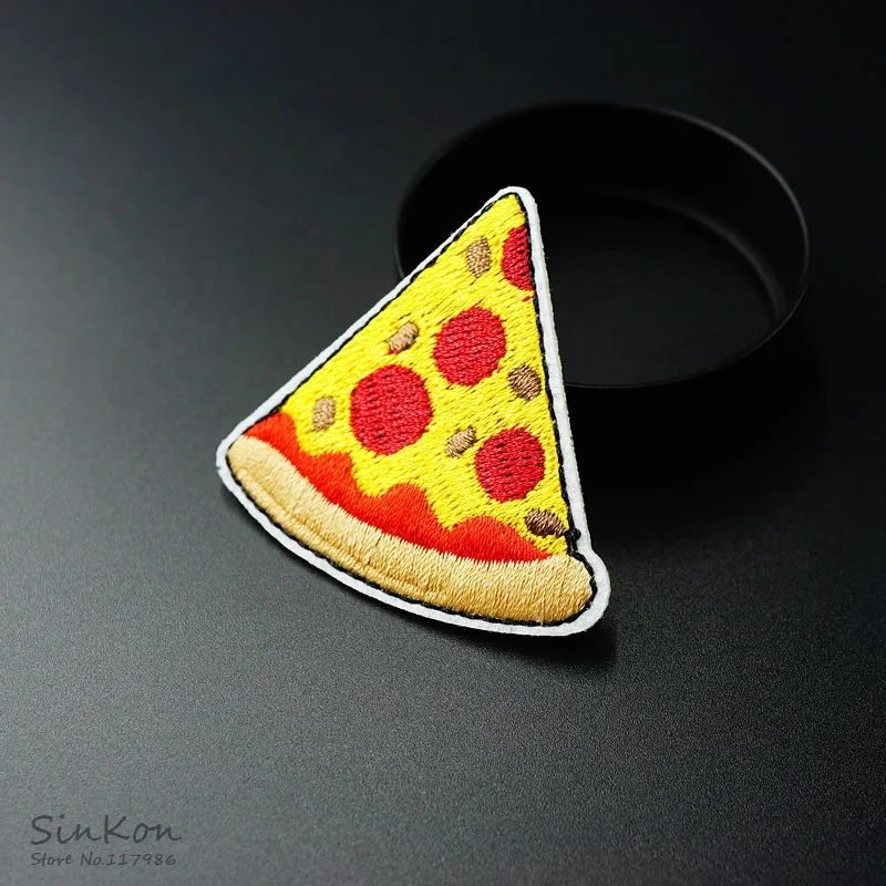1Pcs Pizza (Size:5.1X5.1 Cm) diy Doek Badges Geborduurde Applique Naaien Patch Kleding Stickers Kleding Kledingstuk Accessoires