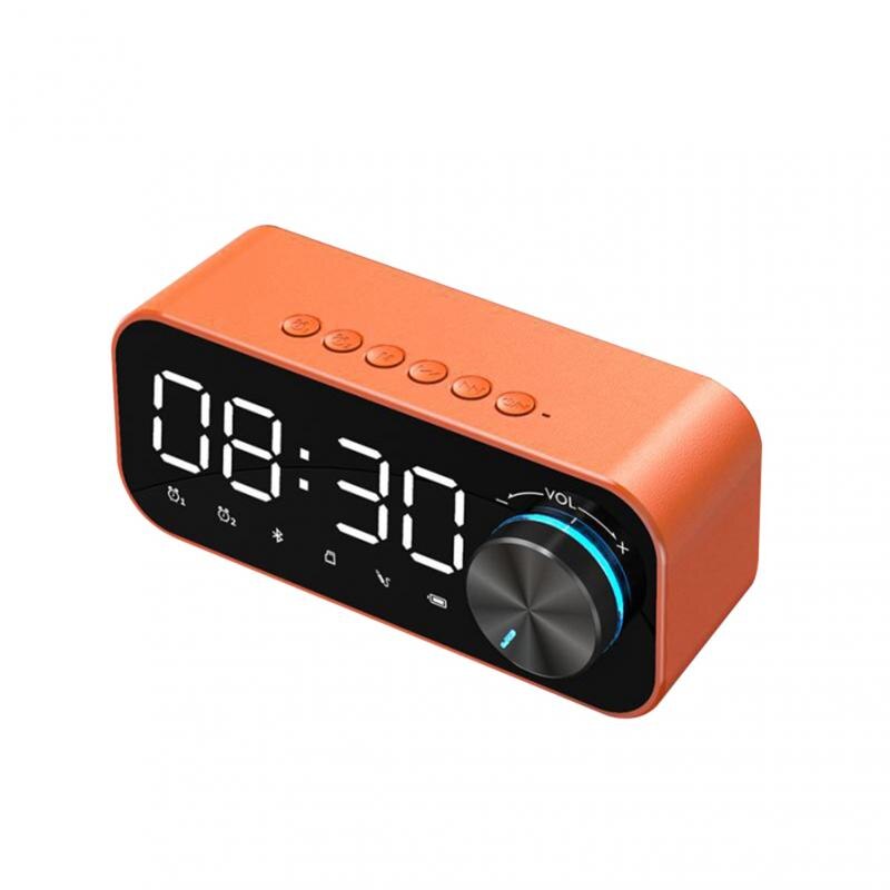 Bluetooth Speaker Alarm Clock - Digital LED Display - Mirror Surface - 5W Subwoofer - Battery Powered: Orange