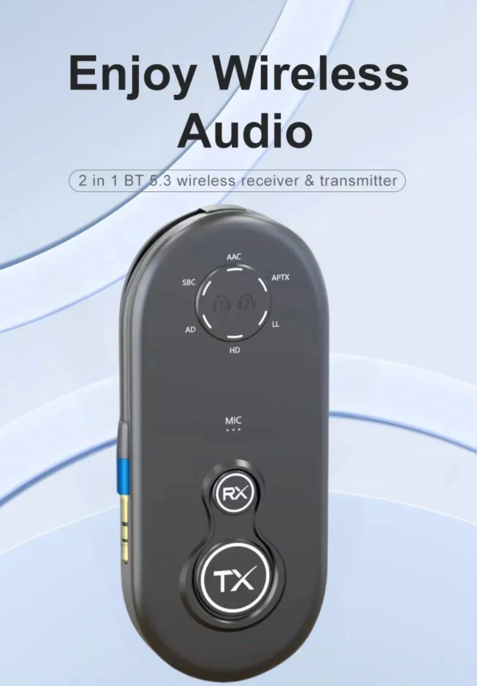 Bluetooth 5.4 Receiver Transmitter 3.5mm AUX Jack Low Latency Wireless Audio Adapter For TV Airplane Car Speaker PC Headphones