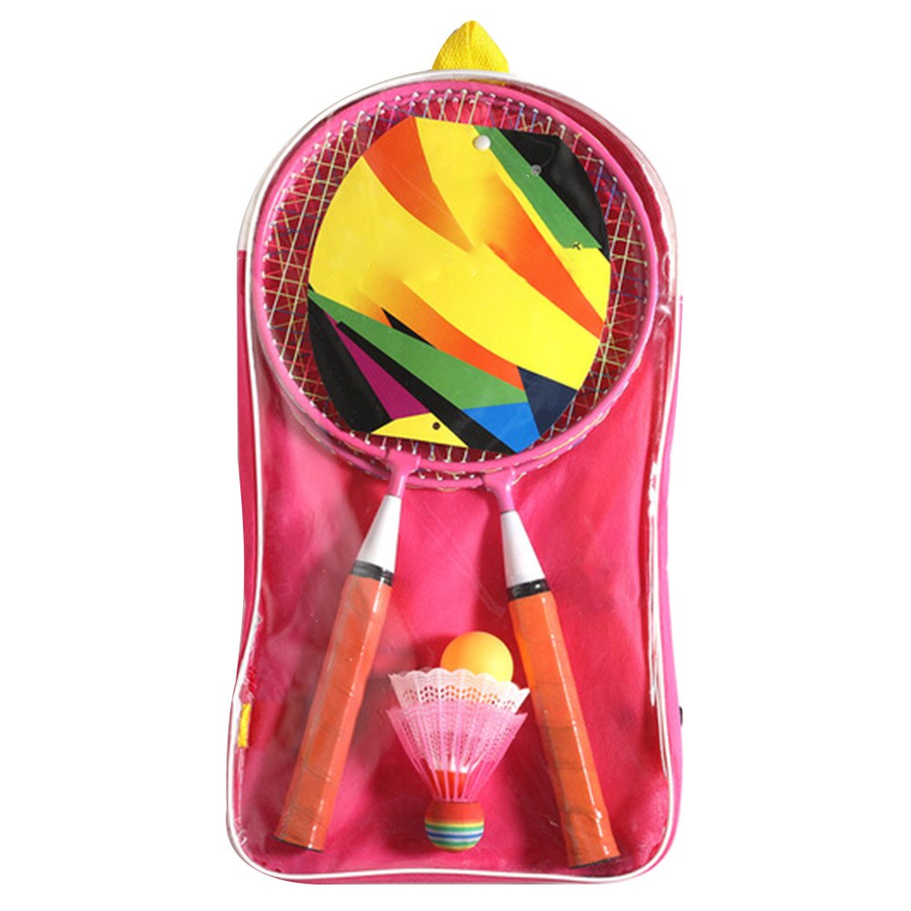 Balles Portable sac à dos maternelle exercice drôle intérieur extérieur aire de jeux avec raquettes enfants Badminton ensemble Sport jeu: Rose