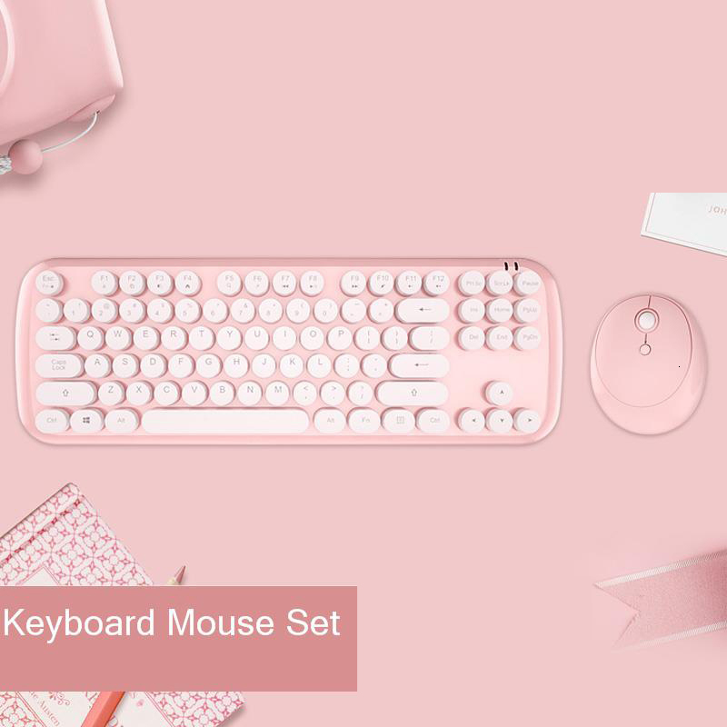 SeenDa 2.4G Wireless Bluetooth Keyboard Mouse Combos for Computer Phone Switch Between Bluetooth & 2.4G Connect Up to 3 Devices: pink keyboard set 