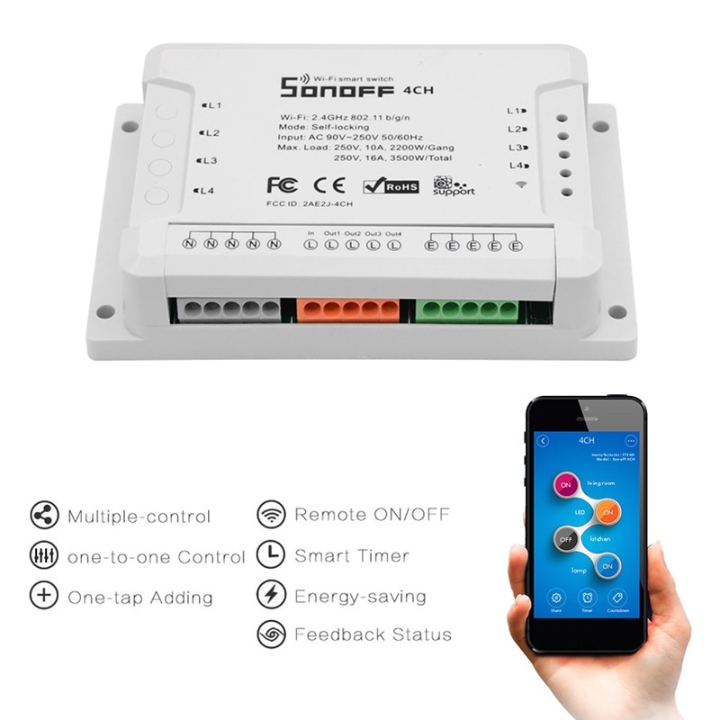 Sonoff 4CH R2 PRO Smart Switch 4 canales 433MHz Wifi Control remoto módulos de automatización inteligente electrodomésticos con Alexa Google Home